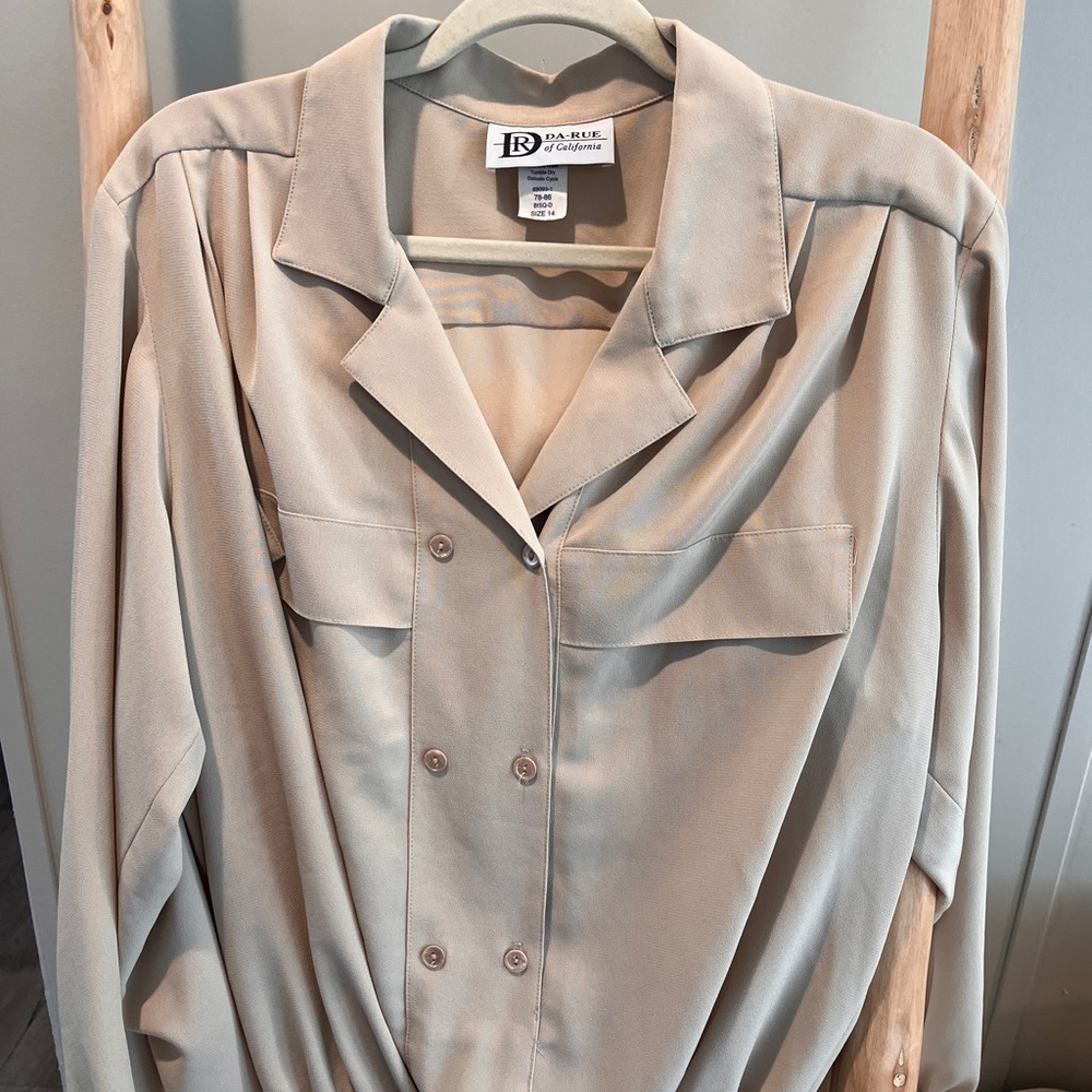 Taupe Double-Breasted Blouse